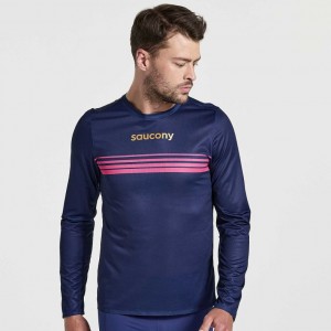 Férfi Saucony Elite Long Sleeve Póló Sötétkék | HUNGARY ARSKO