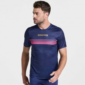 Férfi Saucony Elite Rövid Sleeve Póló Sötétkék | HUNGARY LXKPZ