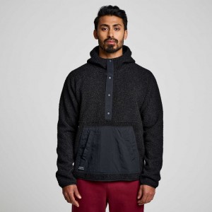 Férfi Saucony Recovery Sherpa Pullover Kapucnis Pulóver Fekete | HUNGARY WMBDN