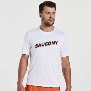 Férfi Saucony Stopwatch Graphic Rövid Sleeve Póló Fehér | HUNGARY GZDMN