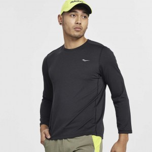 Férfi Saucony Stopwatch Long Sleeve Póló Fekete | HUNGARY IDZKO