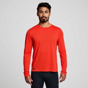 Férfi Saucony Stopwatch Long Sleeve Póló Piros | HUNGARY KYMXS