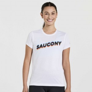 Női Saucony Stopwatch Graphic Rövid Sleeve Póló Fehér | HUNGARY LOQUD