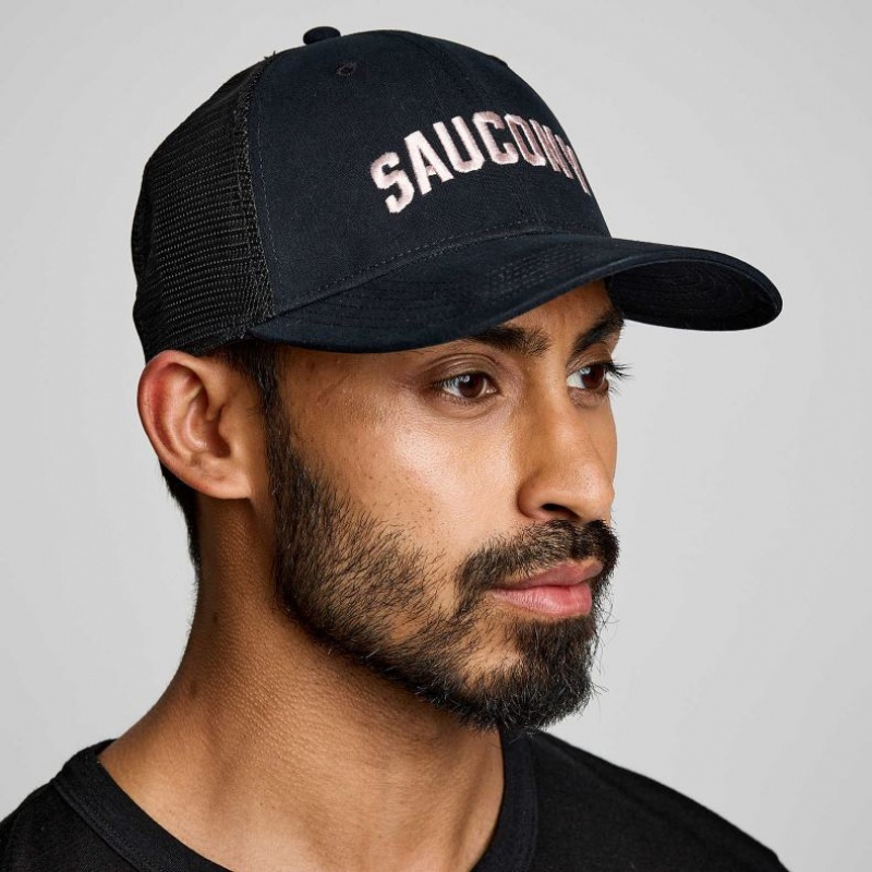 Férfi Saucony Adjustable Snap Back Trucker Sapka Fekete | HUNGARY XUNJS