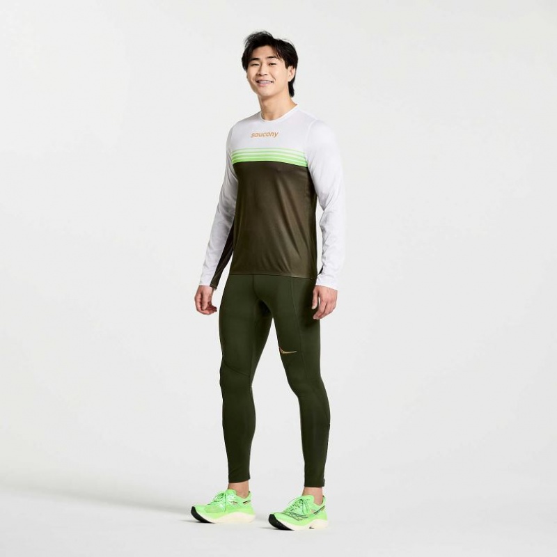 Férfi Saucony Elite Long Sleeve Póló Fehér Fekete | HUNGARY OQESL