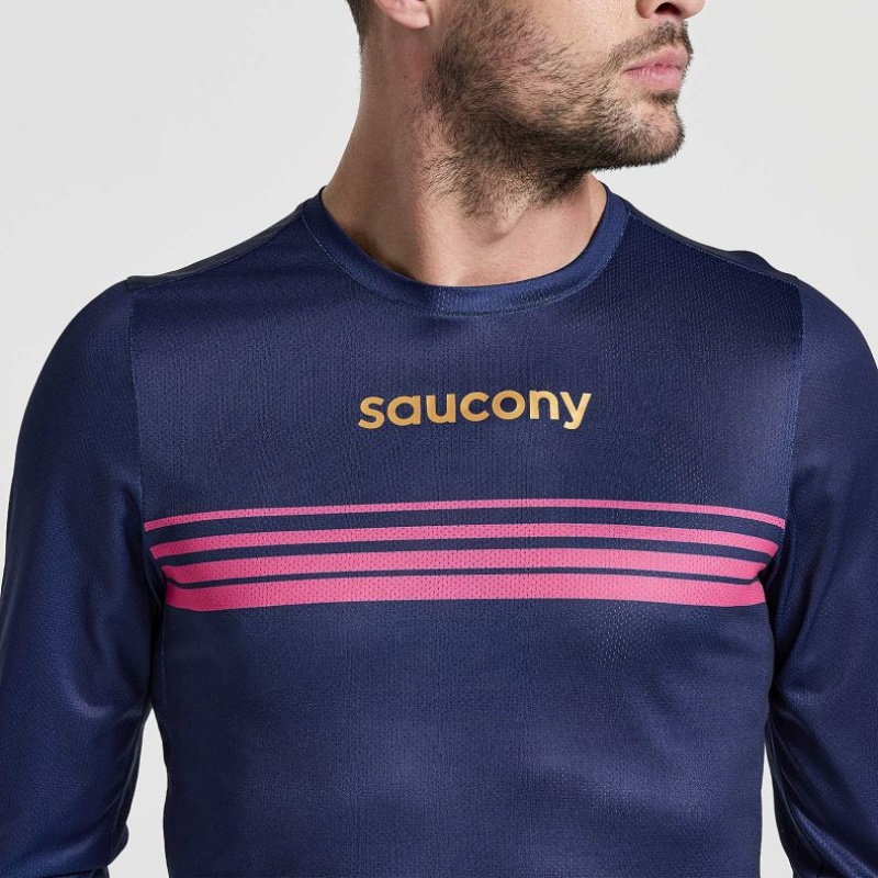 Férfi Saucony Elite Long Sleeve Póló Sötétkék | HUNGARY ARSKO