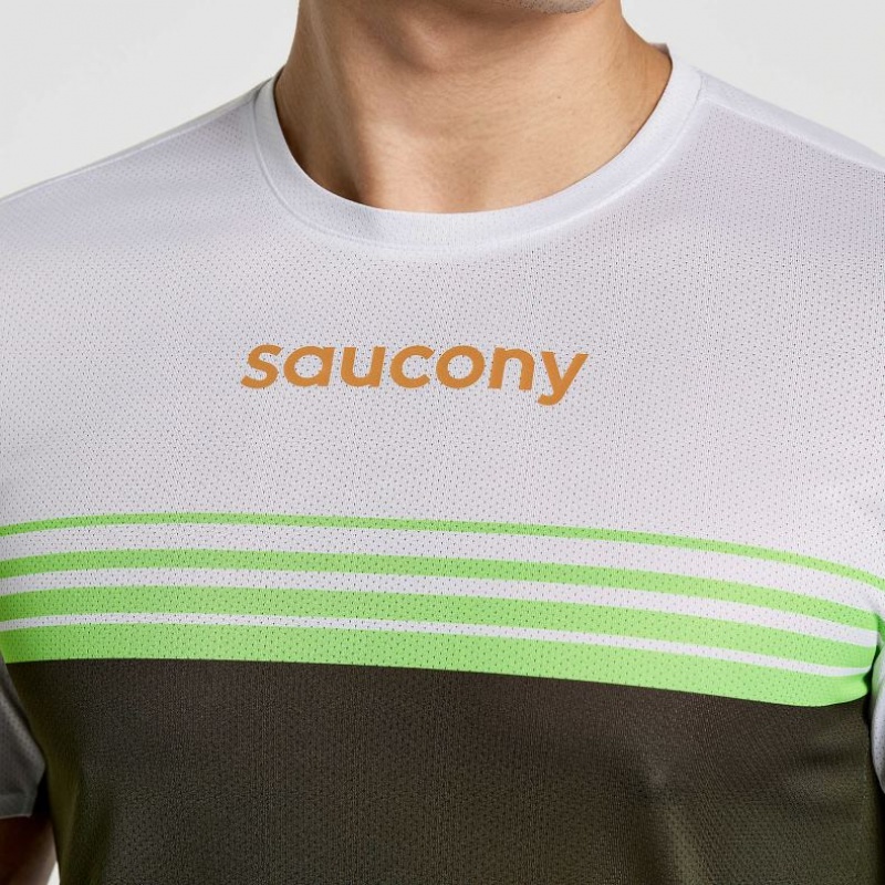 Férfi Saucony Elite Rövid Sleeve Póló Fehér Fekete | HUNGARY OVIKY