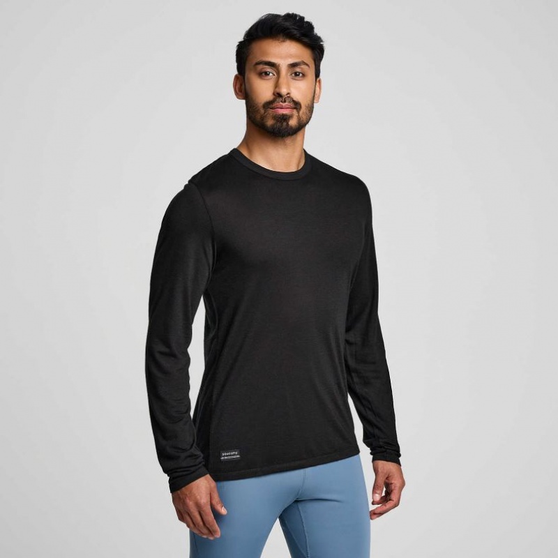 Férfi Saucony Peregrine Merino Long Sleeve Póló Fekete | HUNGARY NXMCH