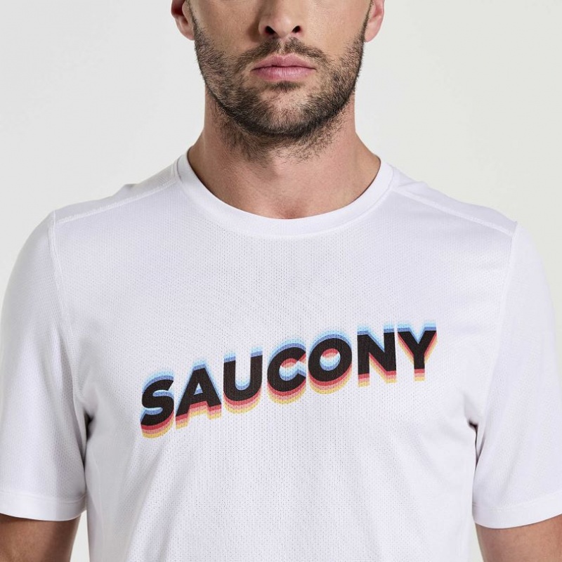 Férfi Saucony Stopwatch Graphic Rövid Sleeve Póló Fehér | HUNGARY GZDMN