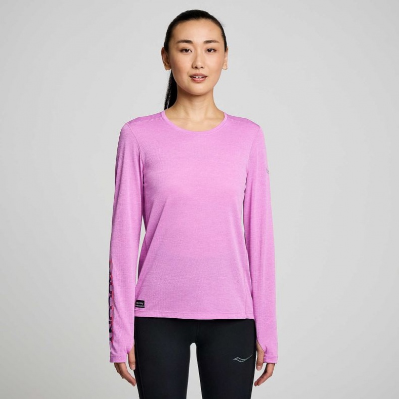 Női Saucony Stopwatch Graphic Long Sleeve Póló Lila | HUNGARY SUMGT