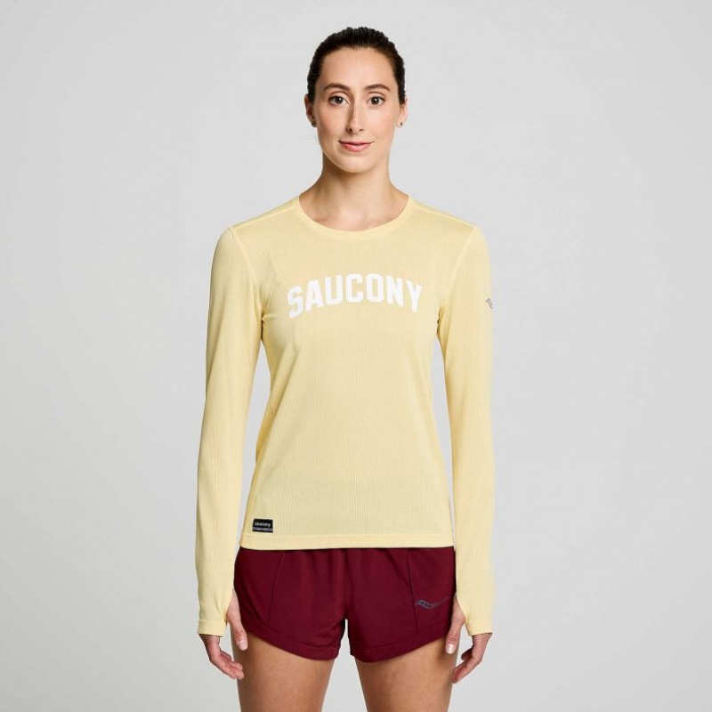 Női Saucony Stopwatch Graphic Long Sleeve Póló Sárga | HUNGARY LDMPN