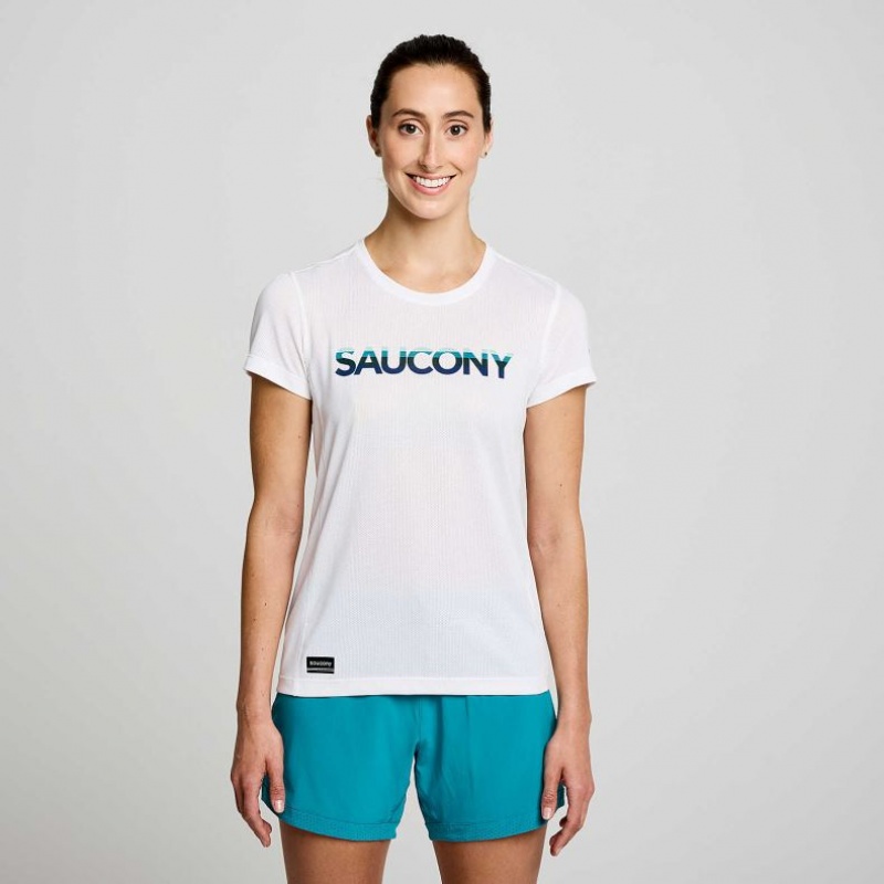 Női Saucony Stopwatch Graphic Rövid Sleeve Póló Fehér | HUNGARY GRDHE